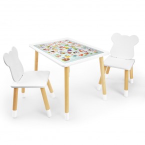 Детский комплект стол и два стула Мишка Rolti Baby с накладкой Алфавит (белая столешница/белое сиденье/береза ножки) в Коротчаево - korotchaevo.ok-mebel.com | фото