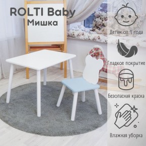 Детский комплект стол и стул «Мишка» Rolti Baby  (голубая столешница/голубое сиденье/белые ножки) в Коротчаево - korotchaevo.ok-mebel.com | фото