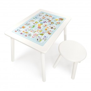 Детский комплект стол и табурет круглый Rolti Baby с накладкой Алфавит (белая столешница/белое сиденье/белые ножки) в Коротчаево - korotchaevo.ok-mebel.com | фото