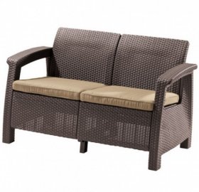 Диван пластиковый Корфу (Corfu love seat) коричневый - серо-бежевый* в Коротчаево - korotchaevo.ok-mebel.com | фото 2