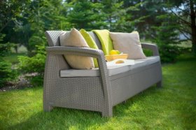 Диван пластиковый Корфу Макс (Corfu love seat max) капучино - песок в Коротчаево - korotchaevo.ok-mebel.com | фото 3