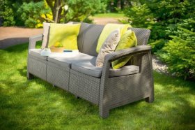 Диван пластиковый Корфу Макс (Corfu love seat max) капучино - песок в Коротчаево - korotchaevo.ok-mebel.com | фото 4