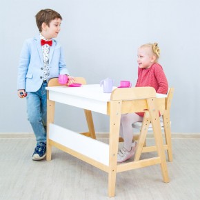 Комплект детской мебели уголок школьника 38 попугаев ( стол и стул «Kids»  комбо-белый, полки Домик белый, аква, мокко) растущий для роста 100-130 см, 3-10 лет в Коротчаево - korotchaevo.ok-mebel.com | фото