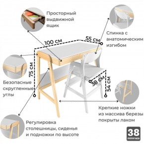 Комплект растущий стол и стул 38 попугаев «Вуди» (Белый, Без покрытия) в Коротчаево - korotchaevo.ok-mebel.com | фото