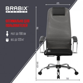 Кресло офисное BRABIX PREMIUM "Ultimate EX-800" хром, плотная двойная сетка Х2, черное/серое, 532912 в Коротчаево - korotchaevo.ok-mebel.com | фото 3