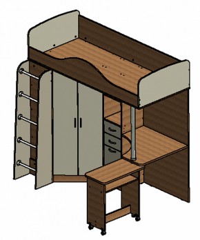 Кровать-чердак "Теремок-1" Дуб молочный/Голубой в Коротчаево - korotchaevo.ok-mebel.com | фото 3