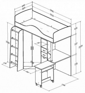 Кровать-чердак "Теремок-1" Дуб молочный/Венге в Коротчаево - korotchaevo.ok-mebel.com | фото 2