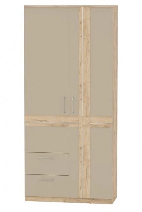Шкаф 2-х дверный с ящиками ПРЕЗЕНТ 4-4819 (Дуб Крафт Золотой/Капучино/Дуб Мадейра) в Коротчаево - korotchaevo.ok-mebel.com | фото