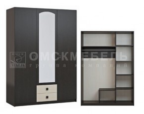 Шкаф 3-х дверный с 2 ящиками с зеркалом Шк51 МС Люсси (венге/дуб девон) в Коротчаево - korotchaevo.ok-mebel.com | фото