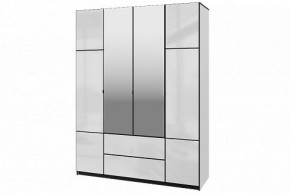 Шкаф 4-х дверный Палермо 02 с ящиками и зеркалом Белый гладкий шелк/Черный гладкий шелк в Коротчаево - korotchaevo.ok-mebel.com | фото 1
