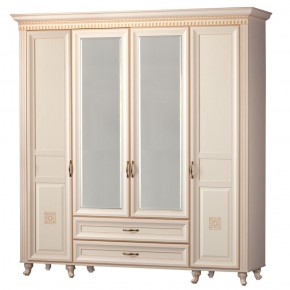 Шкаф для одежды 4-дверный с зеркалом №493 Марлен кремовый белый в Коротчаево - korotchaevo.ok-mebel.com | фото