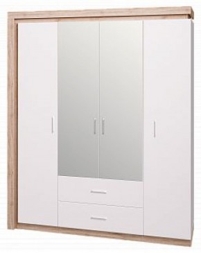 Шкаф для одежды с ящиками 4-х створчатый с зеркалом Люмен 16 в Коротчаево - korotchaevo.ok-mebel.com | фото