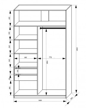 Шкаф-купе 1400 серии SOFT D1+D3+B2+PL1 (2 ящика+1штанга) профиль «Графит» в Коротчаево - korotchaevo.ok-mebel.com | фото 3