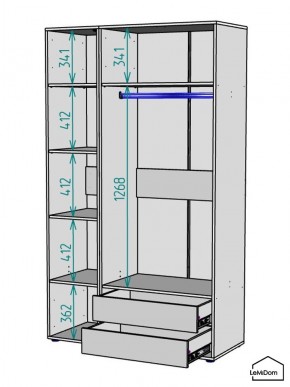 Шкаф Linnea MHR-3-2 2050х1200х510 (ДВ-М 11.1.25) в Коротчаево - korotchaevo.ok-mebel.com | фото 3