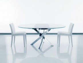 Стол BARONE (01.92) G093 хром/С150 э-бел. гл. стекло, L021алюм.вставка в Коротчаево - korotchaevo.ok-mebel.com | фото 1