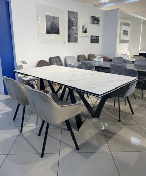 Стол RIETI 200 KL-99 Белый мрамор матовый, итальянская керамика / черный каркас, ®DISAUR в Коротчаево - korotchaevo.ok-mebel.com | фото 3
