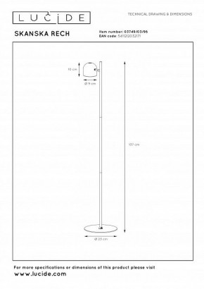 Торшер Lucide Skanska Rech 03749/03/96 в Коротчаево - korotchaevo.ok-mebel.com | фото 2