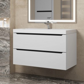 Тумба под раковину Uperwood Tanos 90 см, подвесная, белая/графит в Коротчаево - korotchaevo.ok-mebel.com | фото